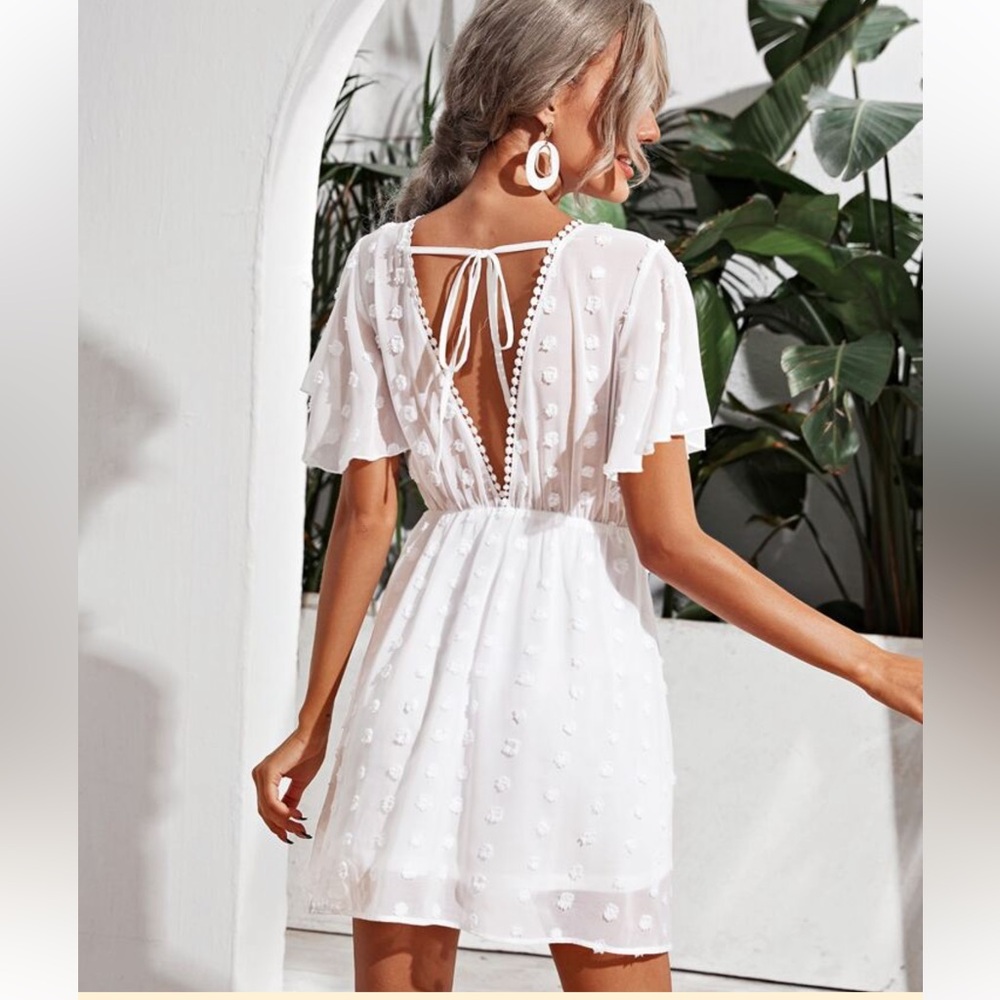 White Tie back Swiss Dot Dress